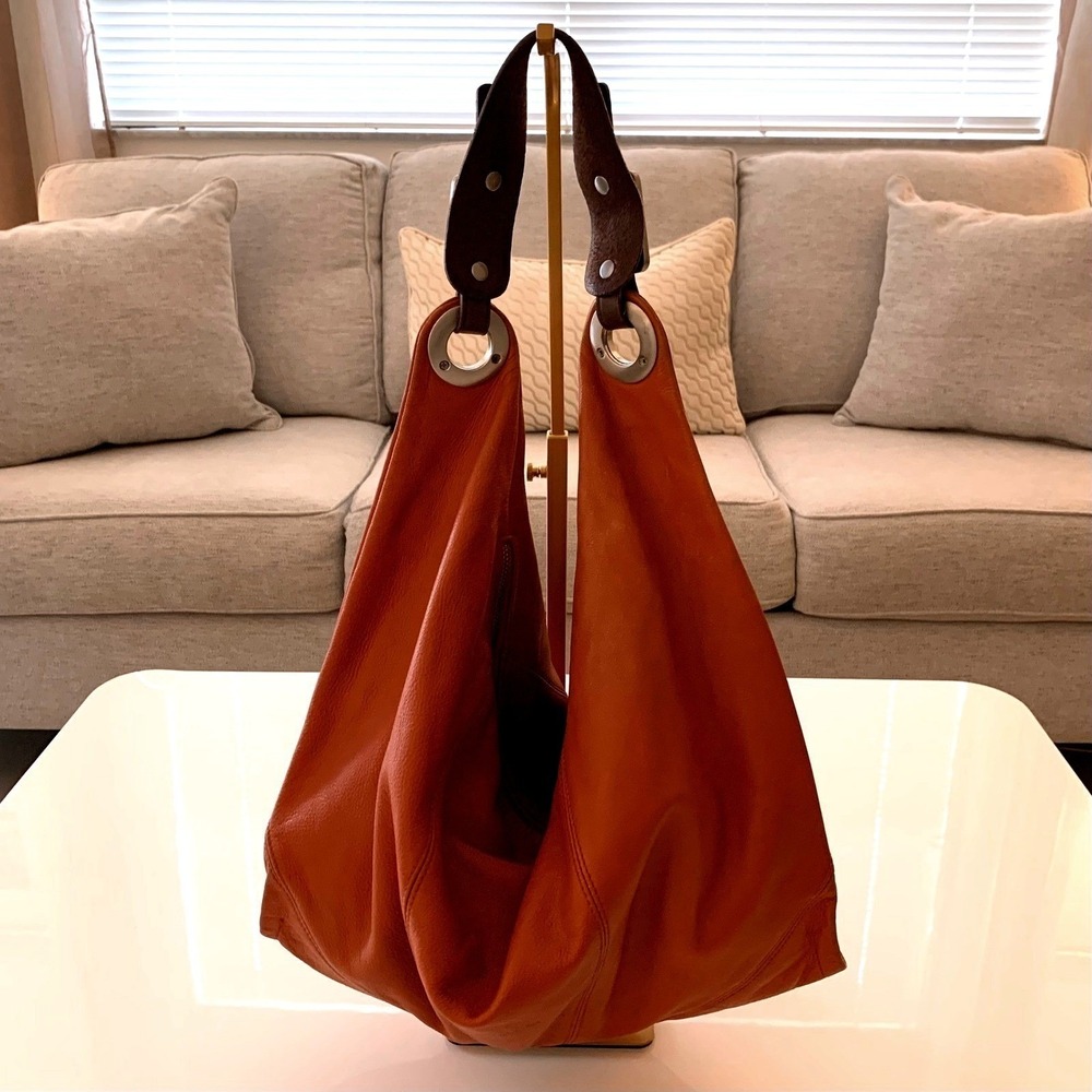 Christopher Kon "Callie" Genuine Leather Hobo Bag - Rust / Orange Rust - Picture 5 of 10